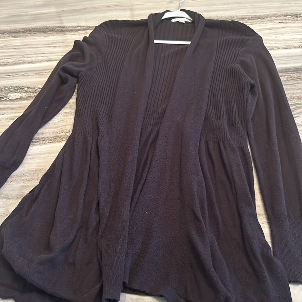 89tb Madison black sweater sz L sexy stretchy cardigan